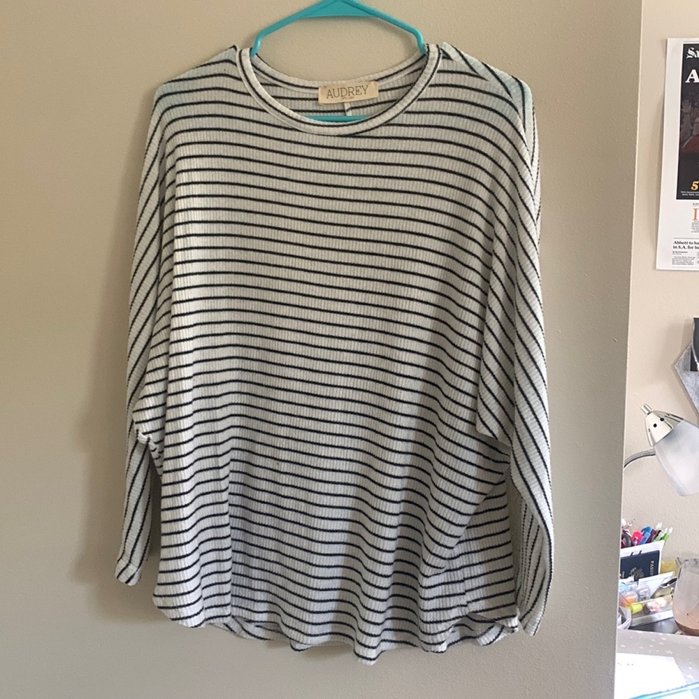 Audrey fuzzy black and white stripe shirt size S